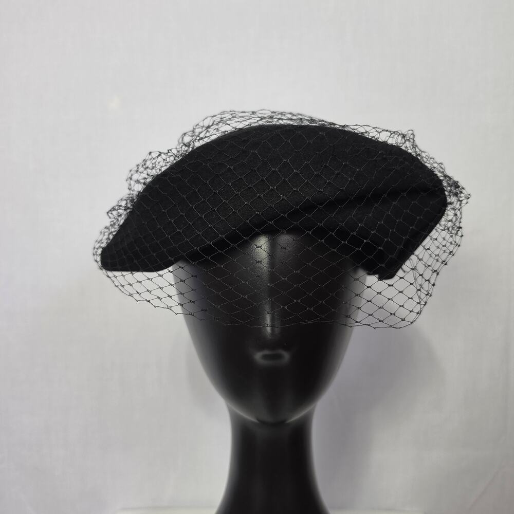 Vintage Parkridge Fur Felt Hat Black Retro 50s Black Mesh Le Grand Merrimac